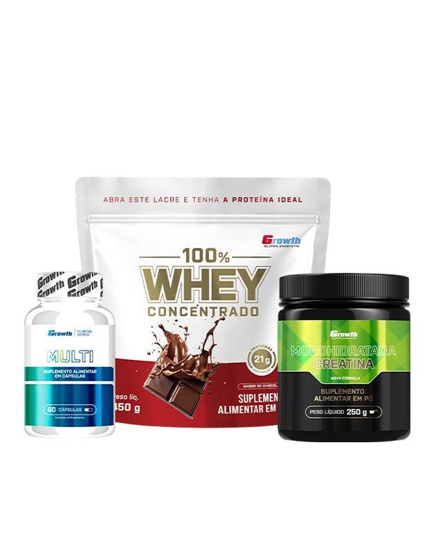 Kit Performance Diária — Whey 450g + Creatina 250g + Multivitamínico 60caps